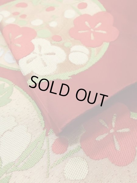 Photo10: M0523S Vintage Japanese Kimono  Vivid Red NAGOYA OBI sash Peony Silk. (Grade C) (10)