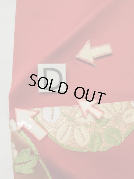 Photo14: M0523S Vintage Japanese Kimono  Vivid Red NAGOYA OBI sash Peony Silk. (Grade C) (14)