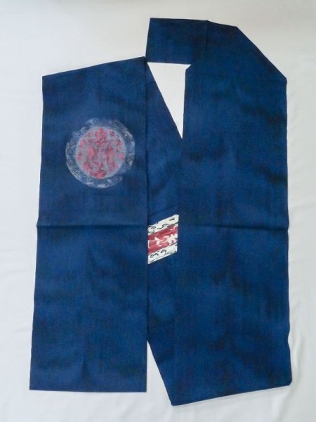 Photo1: M0523V Vintage Japanese Kimono   Navy Blue NAGOYA OBI sash Tall grass Silk. (Grade A) (1)