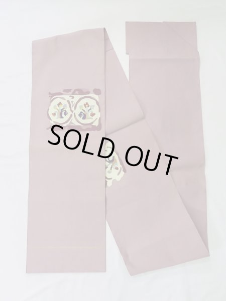 Photo1: M0523W Vintage Japanese Kimono Light Grayish Pink NAGOYA OBI sash Flower Silk. (Grade C) (1)