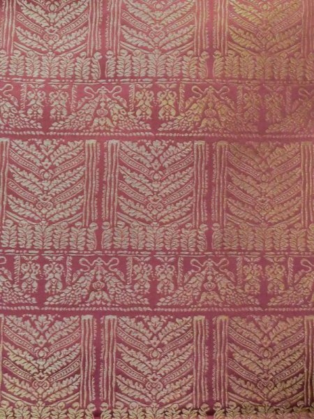 Photo3: M0523Y Vintage Japanese Kimono   Dark Red NAGOYA OBI sash Tall grass Synthetic. (Grade C) (3)