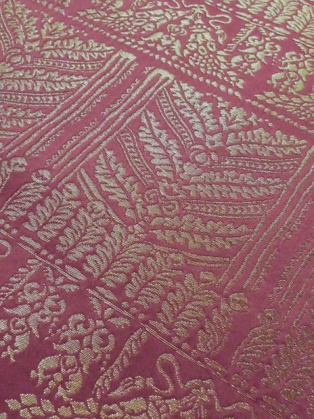 Photo7: M0523Y Vintage Japanese Kimono   Dark Red NAGOYA OBI sash Tall grass Synthetic. (Grade C) (7)