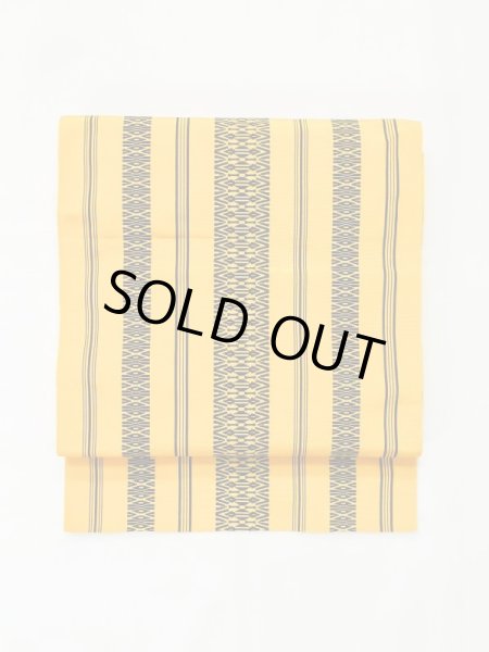 Photo2: M0524B Vintage Japanese Kimono   Yellow NAGOYA OBI sash Stripes Silk. (Grade B) (2)