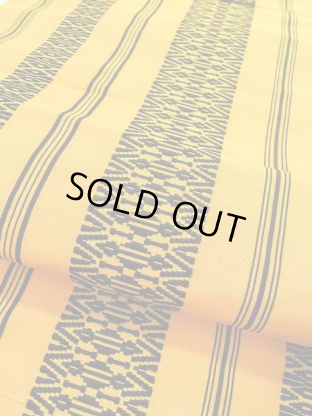 Photo7: M0524B Vintage Japanese Kimono   Yellow NAGOYA OBI sash Stripes Silk. (Grade B) (7)