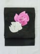 Photo2: M0524C Vintage Japanese Kimono   Black NAGOYA OBI sash Camellia Silk. (Grade C) (2)
