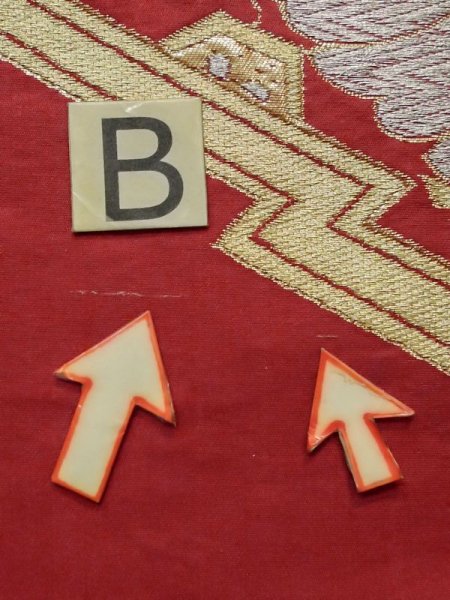 Photo9: M0525C Vintage Japanese Kimono   Dark Red FUKURO OBI sash Tall grass Silk. (Grade C) (9)