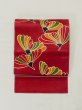 Photo2: M0525D Vintage Japanese Kimono   Dark Red NAGOYA OBI sash Flower Silk. (Grade C) (2)