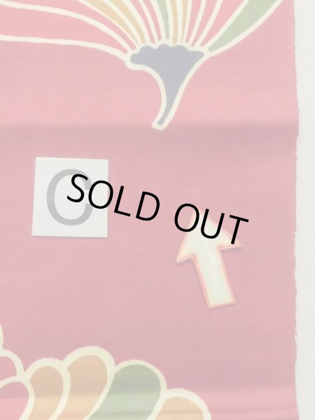 Photo9: M0525D Vintage Japanese Kimono   Dark Red NAGOYA OBI sash Flower Silk. (Grade C) (9)