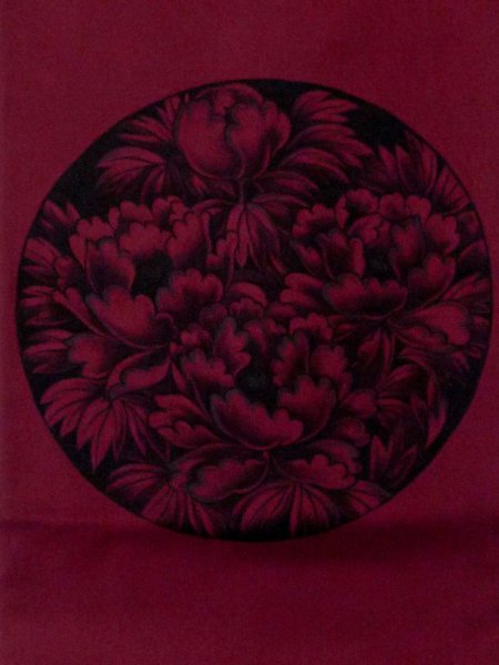 Photo3: M0525J Vintage Japanese Kimono  Dark Pink NAGOYA OBI sash Peony Silk. (Grade C) (3)