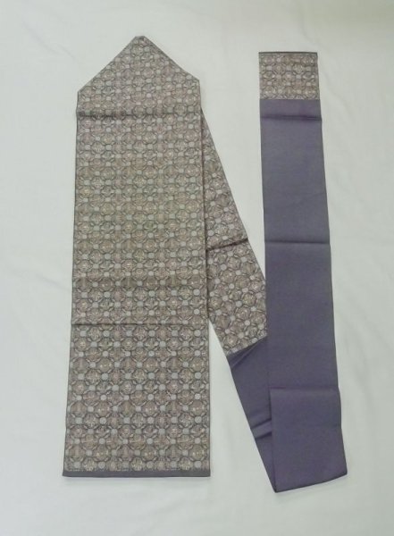 Photo1: M0525K Vintage Japanese Kimono Pale Grayish Blue NAGOYA OBI sash Abstract pattern Synthetic. (Grade C) (1)