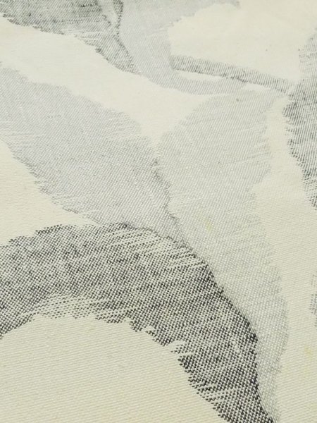 Photo6: M0525M Vintage Japanese Kimono   Off White NAGOYA OBI sash Arabesque vine Cotton. (Grade C) (6)