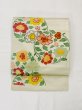 Photo2: M0525O Vintage Japanese Kimono   Ivory NAGOYA OBI sash Peony Silk. (Grade C) (2)