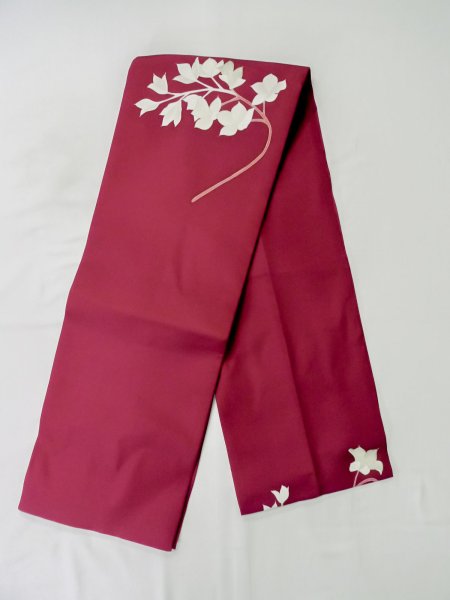 Photo1: M0525Q Vintage Japanese Kimono  Reddish Purple NAGOYA OBI sash Flower Silk. (Grade C) (1)