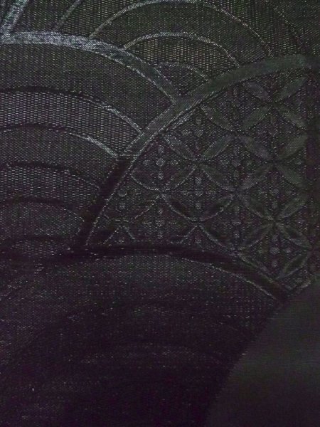 Photo8: M0525R Vintage Japanese Kimono   Black NAGOYA OBI sash Wave Silk. (Grade A) (8)