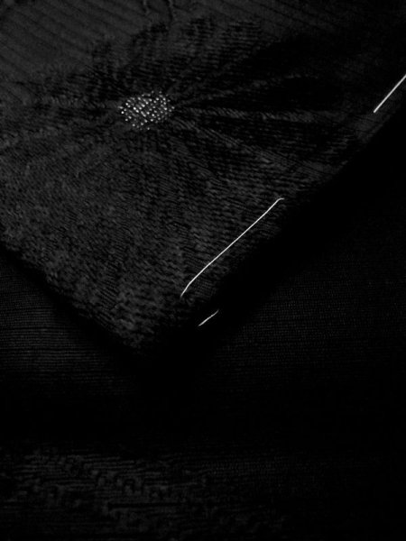 Photo12: M0525T Vintage Japanese Kimono   Black NAGOYA OBI sash Chrysanthemum Silk. (Grade B) (12)