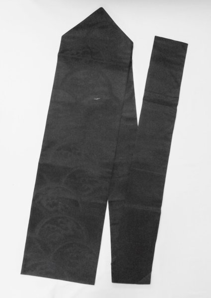 Photo1: M0525V Vintage Japanese Kimono   Black NAGOYA OBI sash Wave Silk. (Grade B) (1)
