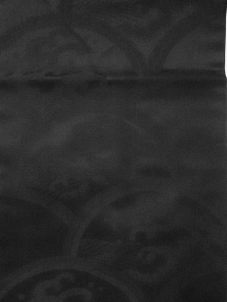 Photo3: M0525V Vintage Japanese Kimono   Black NAGOYA OBI sash Wave Silk. (Grade B) (3)