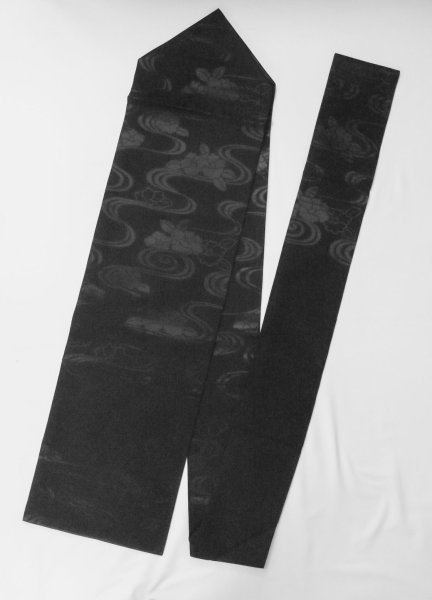 Photo1: M0525Y Vintage Japanese Kimono   Black NAGOYA OBI sash Peony Silk. (Grade B) (1)