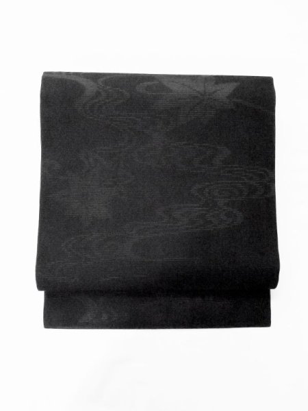 Photo2: M0525Z Vintage Japanese Kimono   Black NAGOYA OBI sash MOMIJI maple leaf Silk. (Grade A) (2)