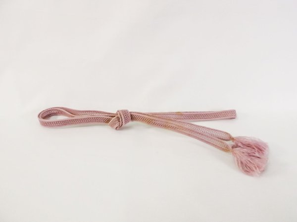 Photo1: M0606XR Vintage Japanese Kimono Grayish Grayish Pink OBIJIME decorative string/cord/rope    (Grade C) (1)