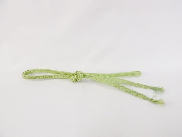 Photo1: M0606XS Vintage Japanese Kimono Light Light Yellowish Green OBIJIME decorative string/cord/rope    (Grade B) (1)
