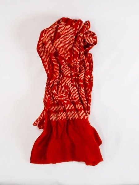 Photo1: M0608XA Vintage Japanese Kimono   Red OBI-AGE covering sash Abstract pattern Silk. (Grade D) (1)