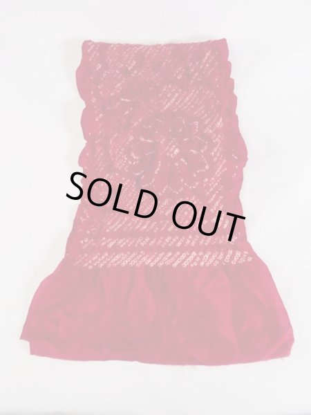 Photo1: M0608XL Vintage Japanese Kimono   Red OBI-AGE covering sash Chrysanthemum Silk. (Grade B) (1)