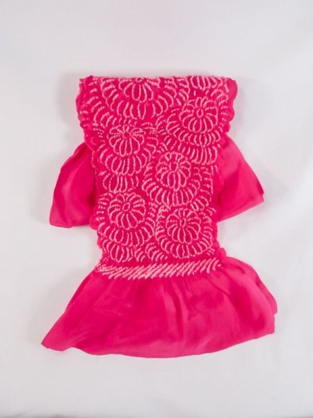 Photo1: M0608XO Vintage Japanese Kimono  Vivid Pink OBI-AGE covering sash Chrysanthemum Silk. (Grade D) (1)