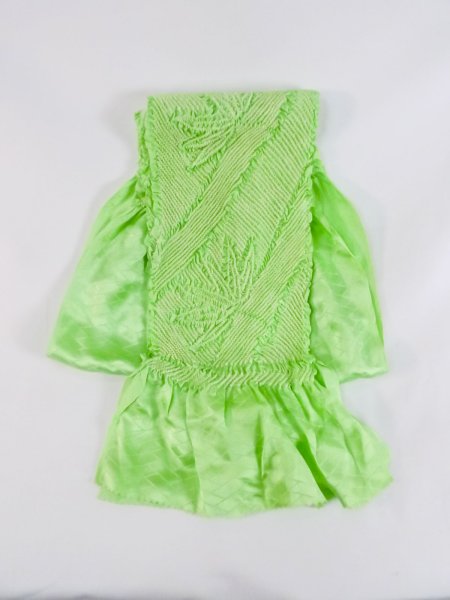 Photo1: M0608XR Vintage Japanese Kimono   Yellowish Green OBI-AGE covering sash Bamboo leaf Silk. (Grade B) (1)