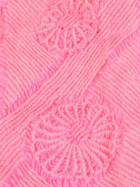 Photo2: M0610XI Vintage Japanese Kimono  Vivid Pink OBI-AGE covering sash Chrysanthemum Silk. (Grade A) (2)