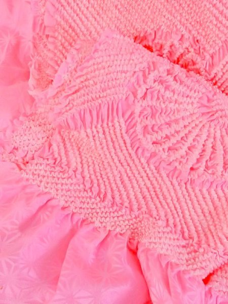 Photo3: M0610XI Vintage Japanese Kimono  Vivid Pink OBI-AGE covering sash Chrysanthemum Silk. (Grade A) (3)