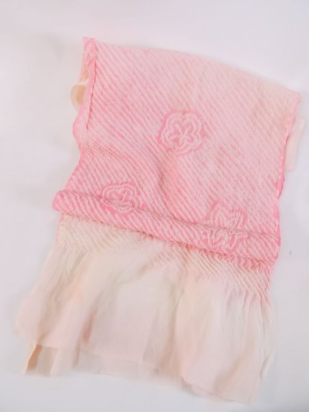 Photo1: M0610XL Vintage Japanese Kimono Pale Light Pink OBI-AGE covering sash Flower Silk. (Grade C) (1)