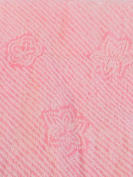 Photo2: M0610XL Vintage Japanese Kimono Pale Light Pink OBI-AGE covering sash Flower Silk. (Grade C) (2)
