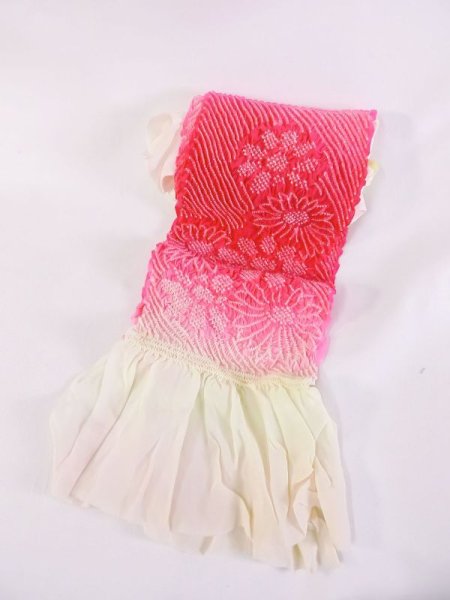 Photo1: M0610XM Vintage Japanese Kimono  Vivid Pink OBI-AGE covering sash Chrysanthemum Silk. (Grade A) (1)