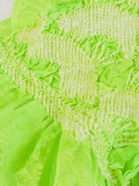 Photo3: M0610XR Vintage Japanese Kimono   Yellowish Green OBI-AGE covering sash Folding fan Silk. (Grade A) (3)