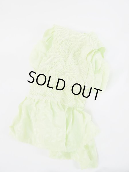 Photo1: M0610XS Vintage Japanese Kimono   Yellowish Green OBI-AGE covering sash Chrysanthemum Silk. (Grade A) (1)