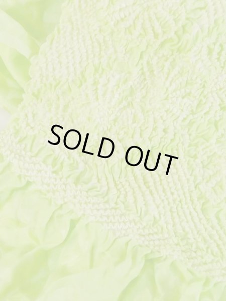 Photo3: M0610XS Vintage Japanese Kimono   Yellowish Green OBI-AGE covering sash Chrysanthemum Silk. (Grade A) (3)