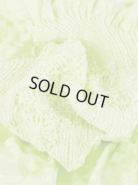 Photo4: M0610XS Vintage Japanese Kimono   Yellowish Green OBI-AGE covering sash Chrysanthemum Silk. (Grade A) (4)