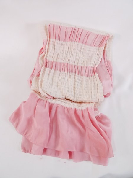 Photo1: M0610XU Vintage Japanese Kimono Pale Light Pink OBI-AGE covering sash Line Silk. (Grade C) (1)