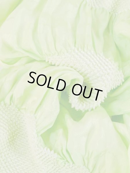Photo4: M0610XV Vintage Japanese Kimono   Yellowish Green OBI-AGE covering sash Cloud Silk. (Grade A) (4)