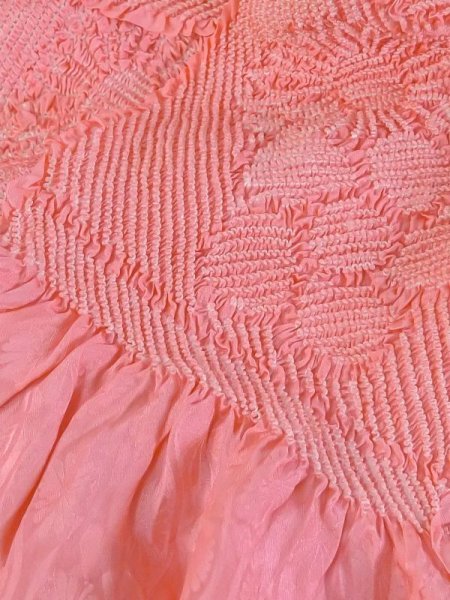 Photo3: M0610XZ Vintage Japanese Kimono  Pale Pink OBI-AGE covering sash Chrysanthemum Silk. (Grade A) (3)