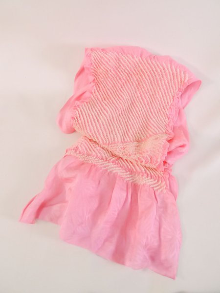 Photo1: M0611XD Vintage Japanese Kimono  Pale Pink OBI-AGE covering sash Wave Silk. (Grade A) (1)