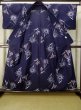 Photo2: Mint M0613C Used Japanese women  Navy Blue YUKATA summer(made in Japan) / Cotton. Flower,   (Grade A) (2)