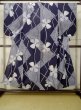 Photo1: M0613I Used Japanese women  Indigo Blue YUKATA summer(made in Japan) / Cotton/hemp Flower,   (Grade C) (1)