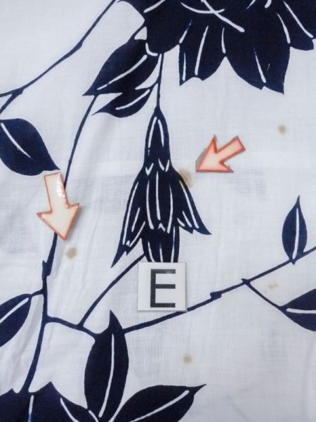 Photo17: M0613M Used Japanese women  Off White YUKATA summer(made in Japan) / Cotton/hemp Flower,   (Grade D) (17)