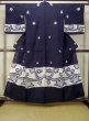 Photo1: M0613N Used Japanese women  Indigo Blue YUKATA summer(made in Japan) / Cotton/hemp Flower,   (Grade B) (1)