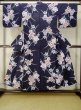 Photo1: M0613O Used Japanese women  Navy Blue YUKATA summer(made in Japan) / Cotton. Flower,   (Grade C) (1)