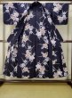 Photo2: M0613O Used Japanese women  Navy Blue YUKATA summer(made in Japan) / Cotton. Flower,   (Grade C) (2)