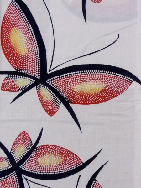 Photo4: M0613P Used Japanese women  White YUKATA summer(made in Japan) / Cotton. Butterfly   (Grade C) (4)