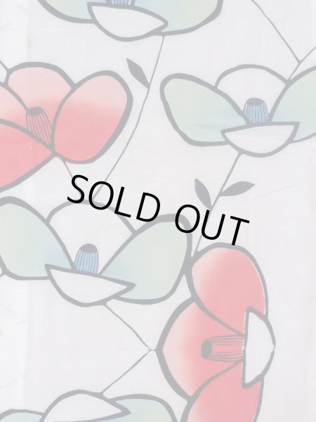 Photo3: M0613Q Used Japanese women  White YUKATA summer(made in Japan) / Cotton. Camellia   (Grade C) (3)